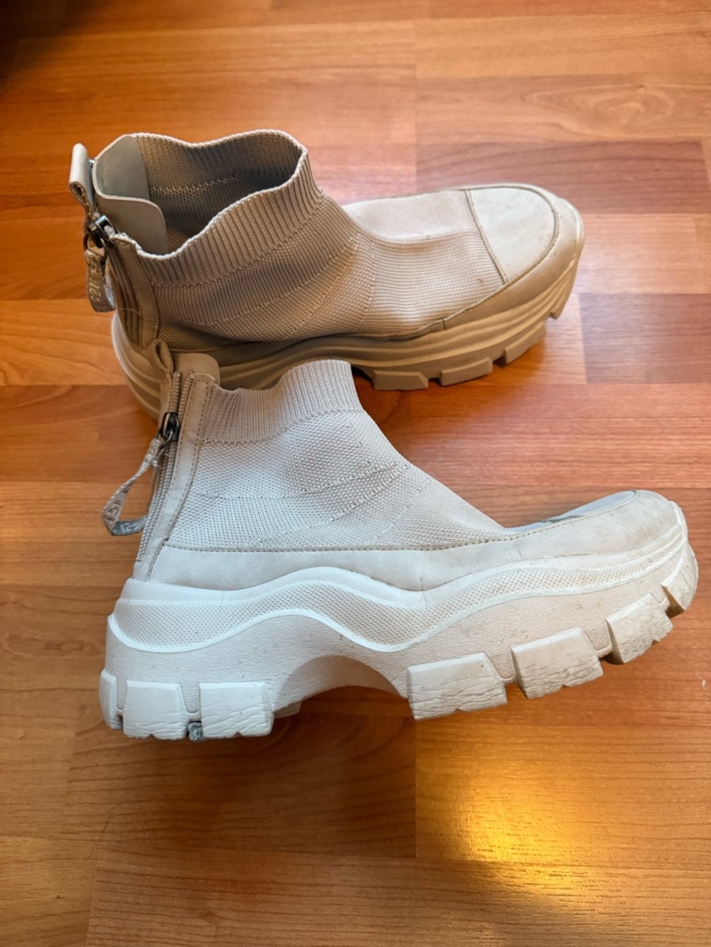 Forever 21 Cream Chunky Platform Ankle Boots